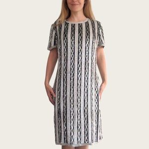 80s Sequin Beaded Dress Silver White Black Formal